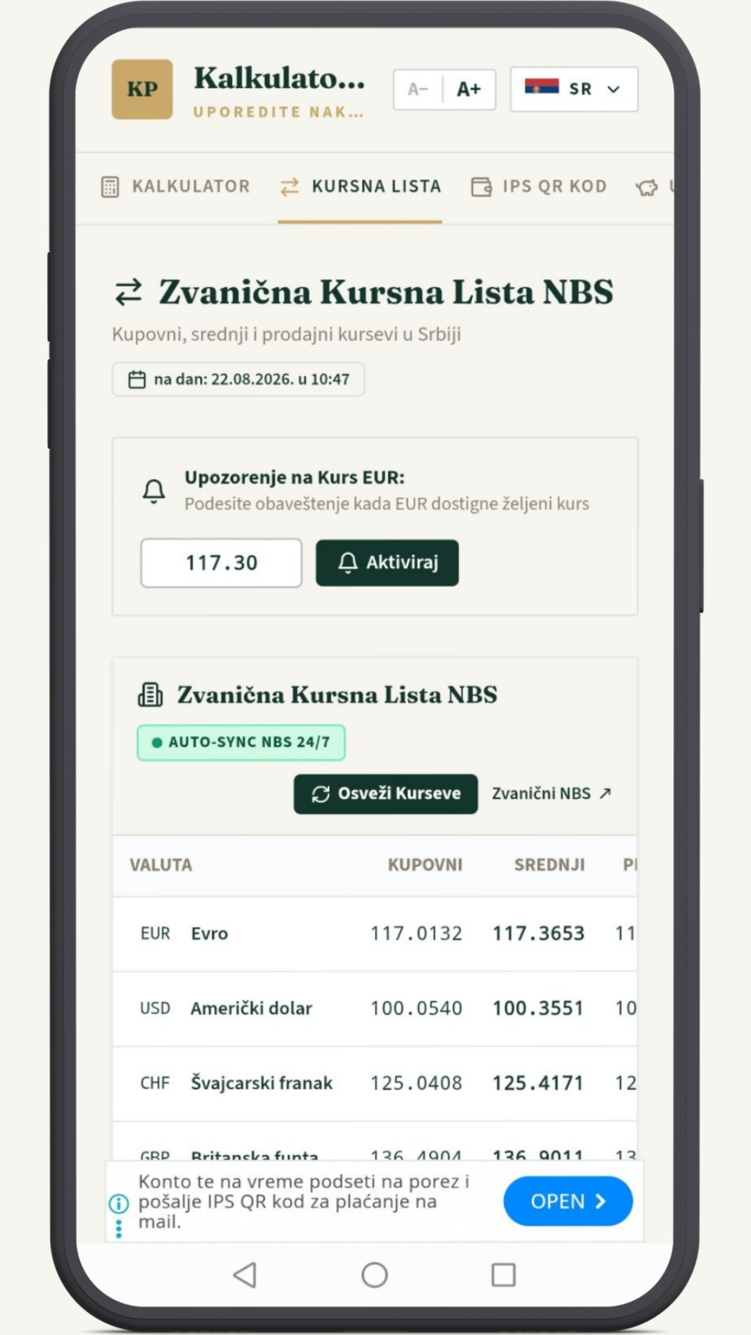 Zvanična Kursna Lista NBS