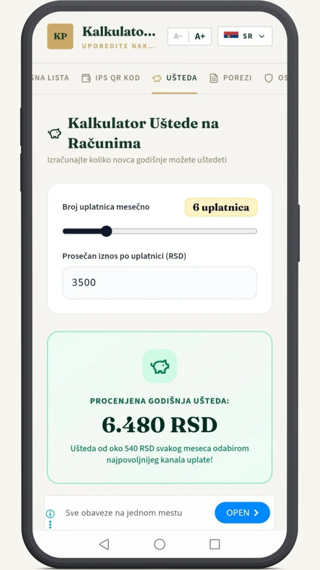 Kalkulator uštede na računima